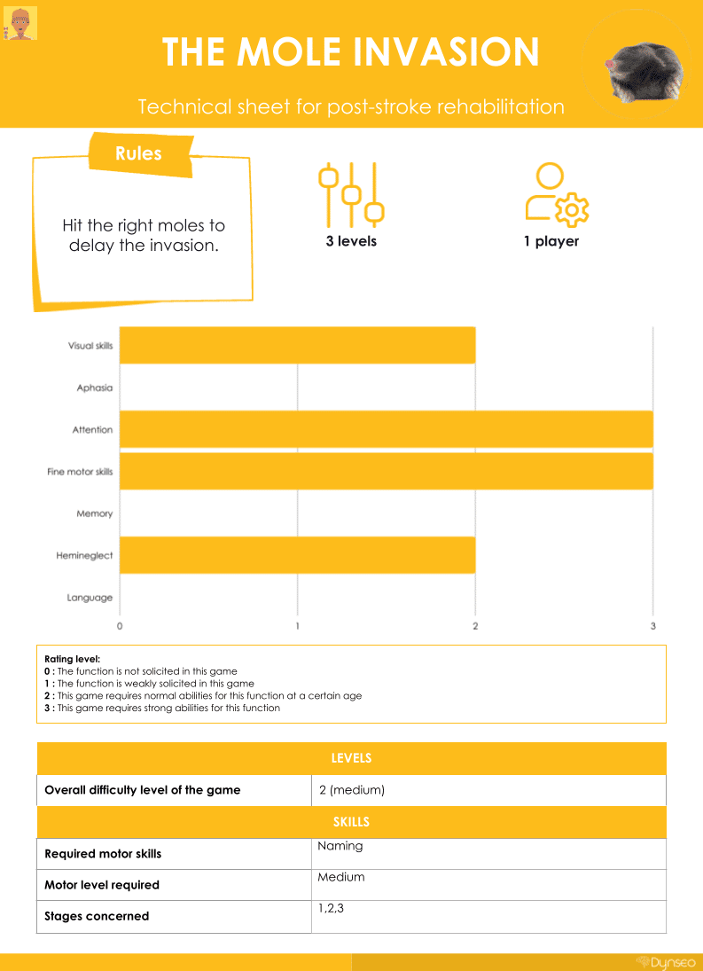 Technicalsheet Moles Clint Brain Games Autonomous Seniors Cognitive Training Stroke Aphasia Memory Disorder, DYNSEO