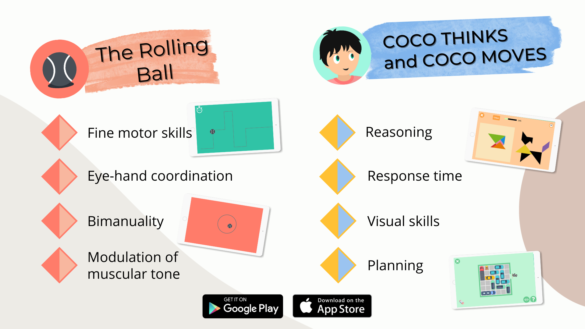 Rolling Ball and COCO THINKS and COCO MOVES - dyspraxia