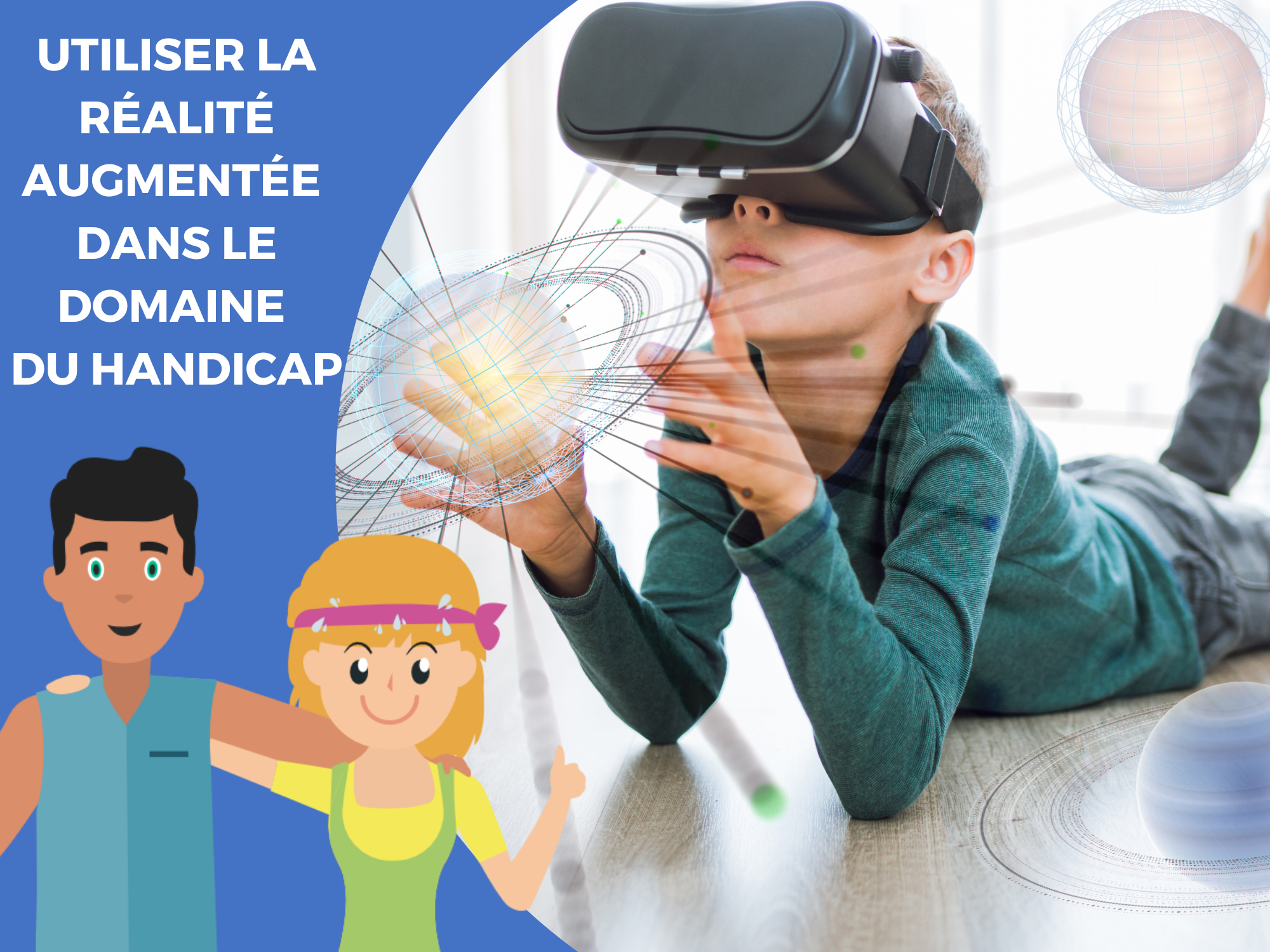 un enfant souffrant de handicap cognitif en train d'utiliser les applications de réalité augmentée de Dynseo