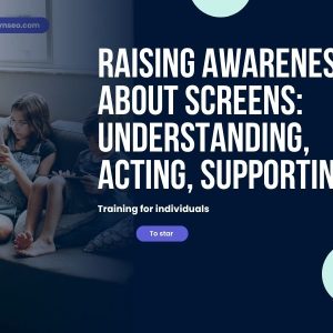 A group of children playing interactive educational games on digital devices, encouraging learning and development.