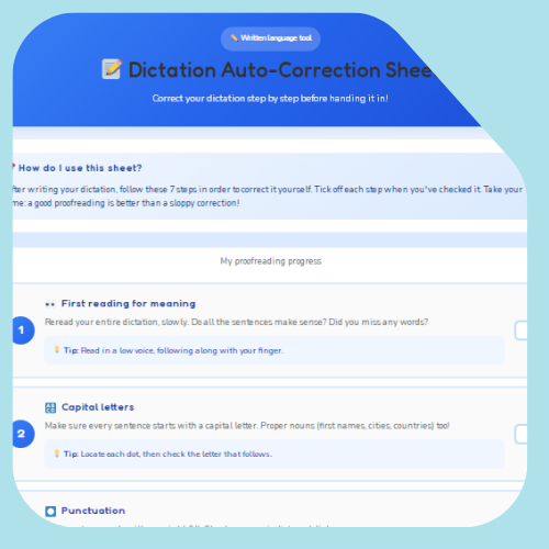 Dictation self-correction sheet