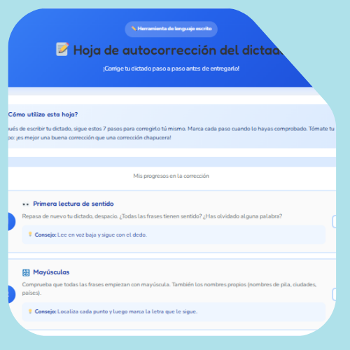 Hoja de autocorrección del dictado