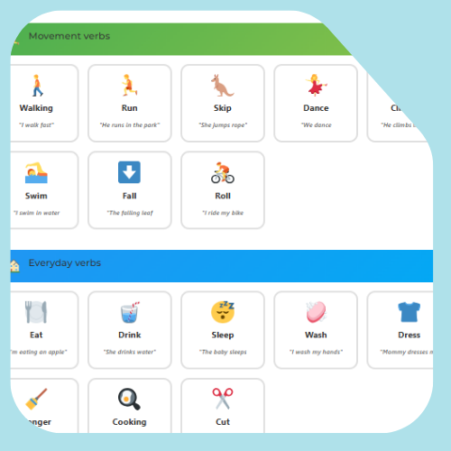 Visual support action verbs