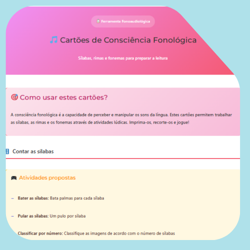 Cartões de consciência fonológica Cartões de consciência fonológica
