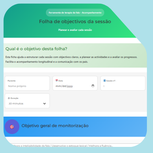Folha de objectivos da sessão Folha de objectivos da sessão