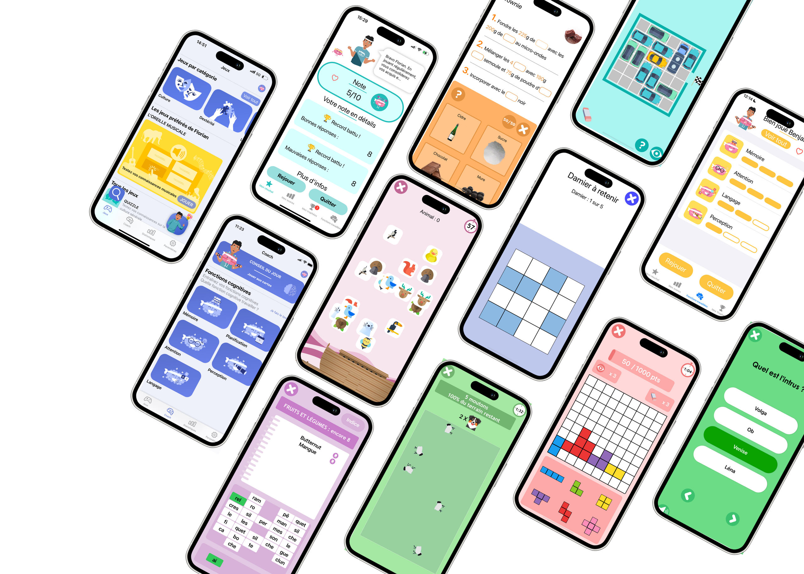 Écrans des jeux JOE — entraînement cérébral