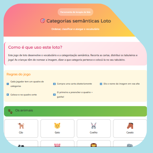 Loto de categorias semânticas Loto de categorias semânticas