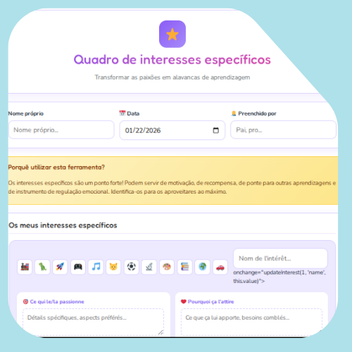 Quadro de interesses específicos Quadro de interesses específicos