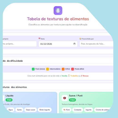 Tabela de texturas alimentares Tabela de texturas alimentares
