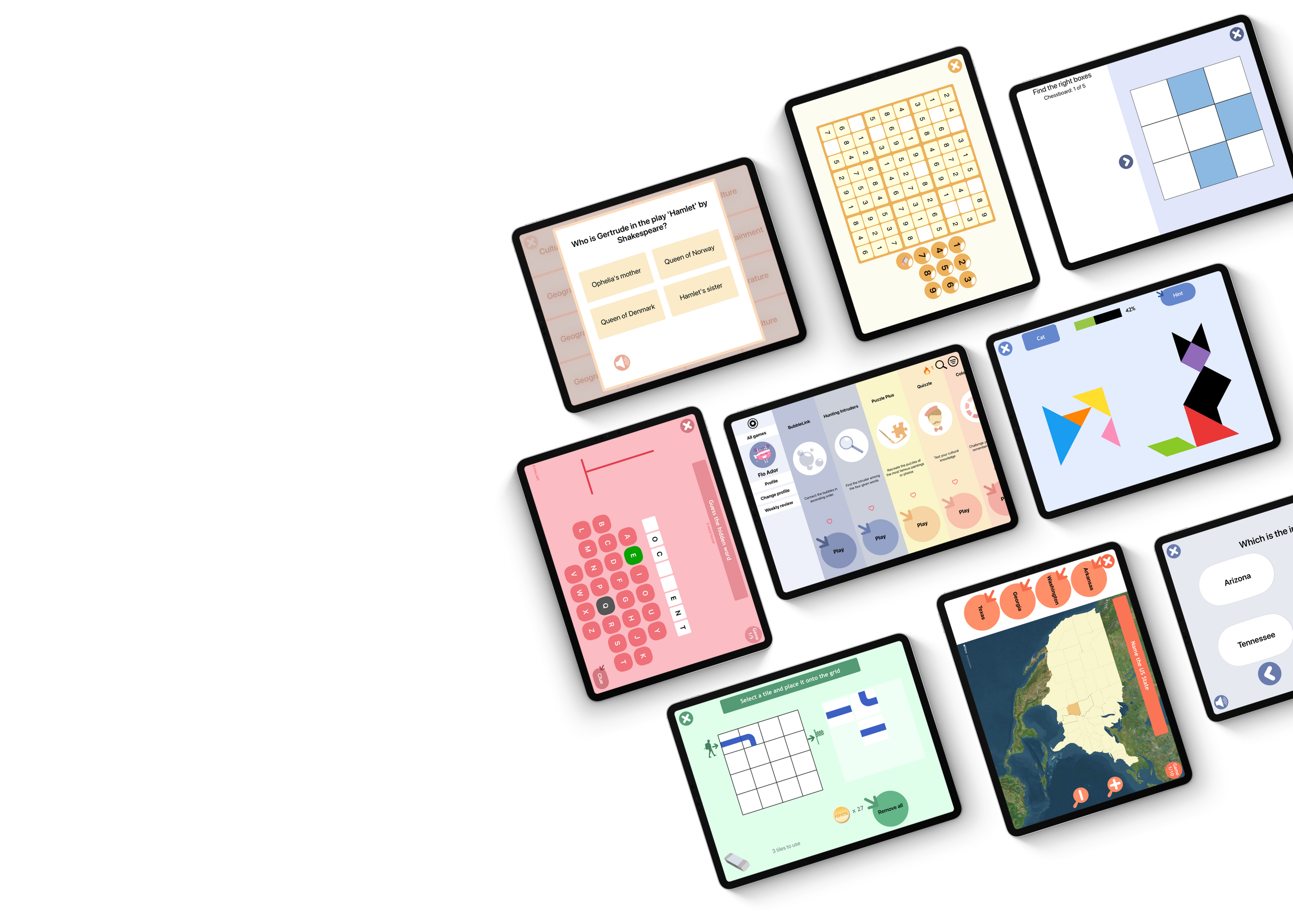 SCARLETT games screens — cognitive stimulation for seniors