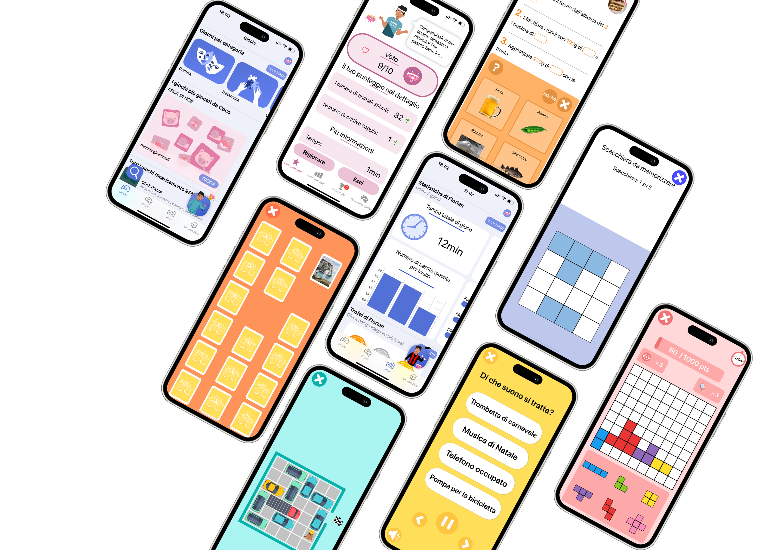 Schermate dell'app ROBERTO — allenamento cerebrale