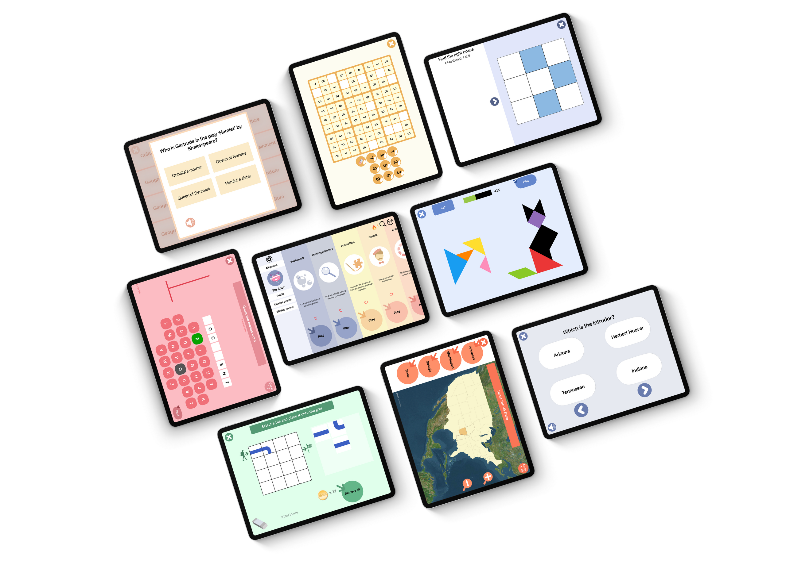 SCARLETT games screens — cognitive stimulation for seniors