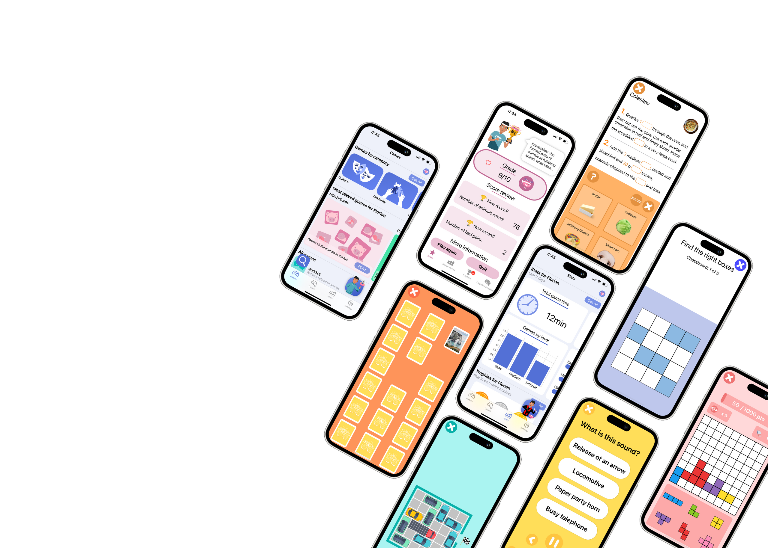 CLINT app screens — brain training