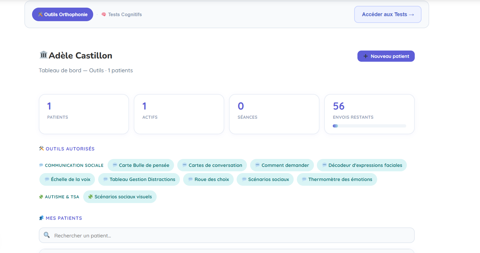 Tableau de bord des outils Dynseo