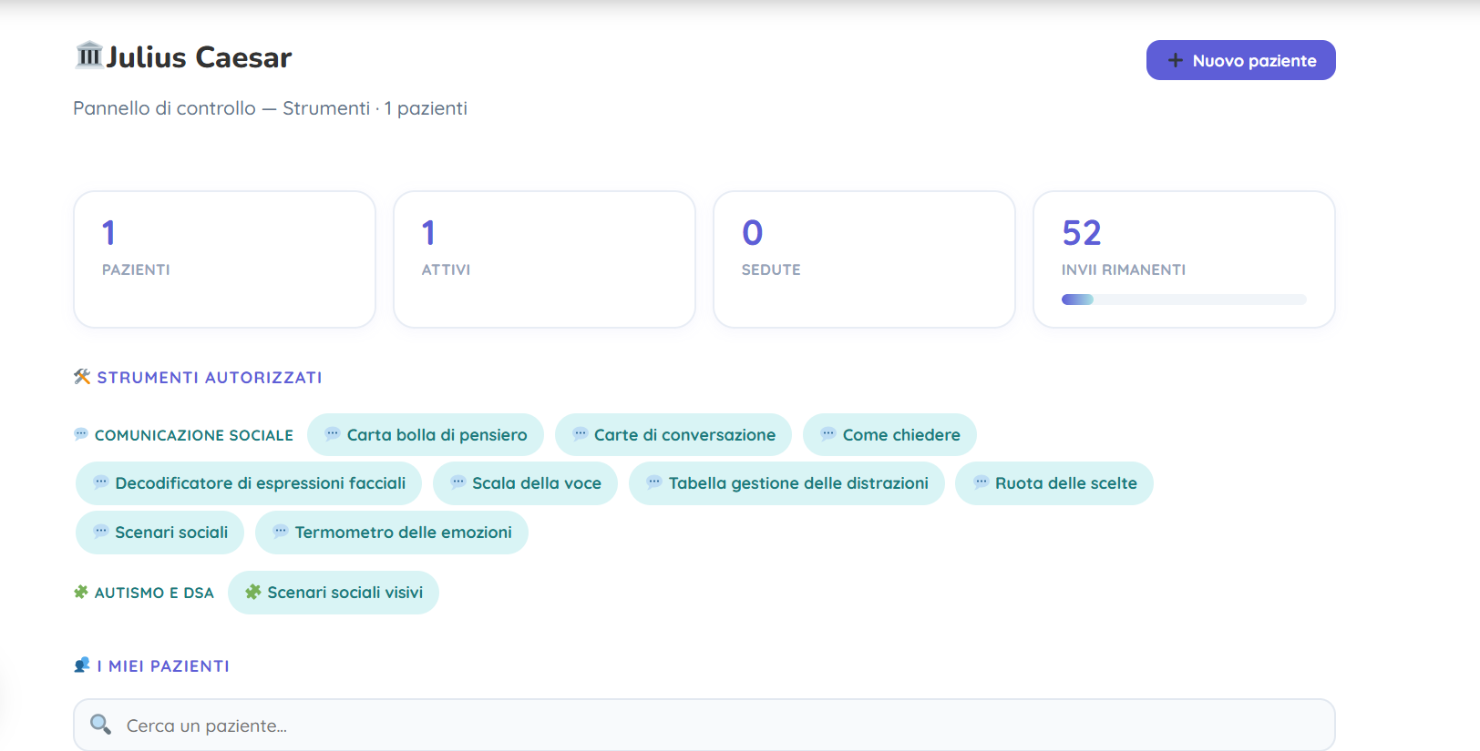 Dashboard degli esercizi Dynseo