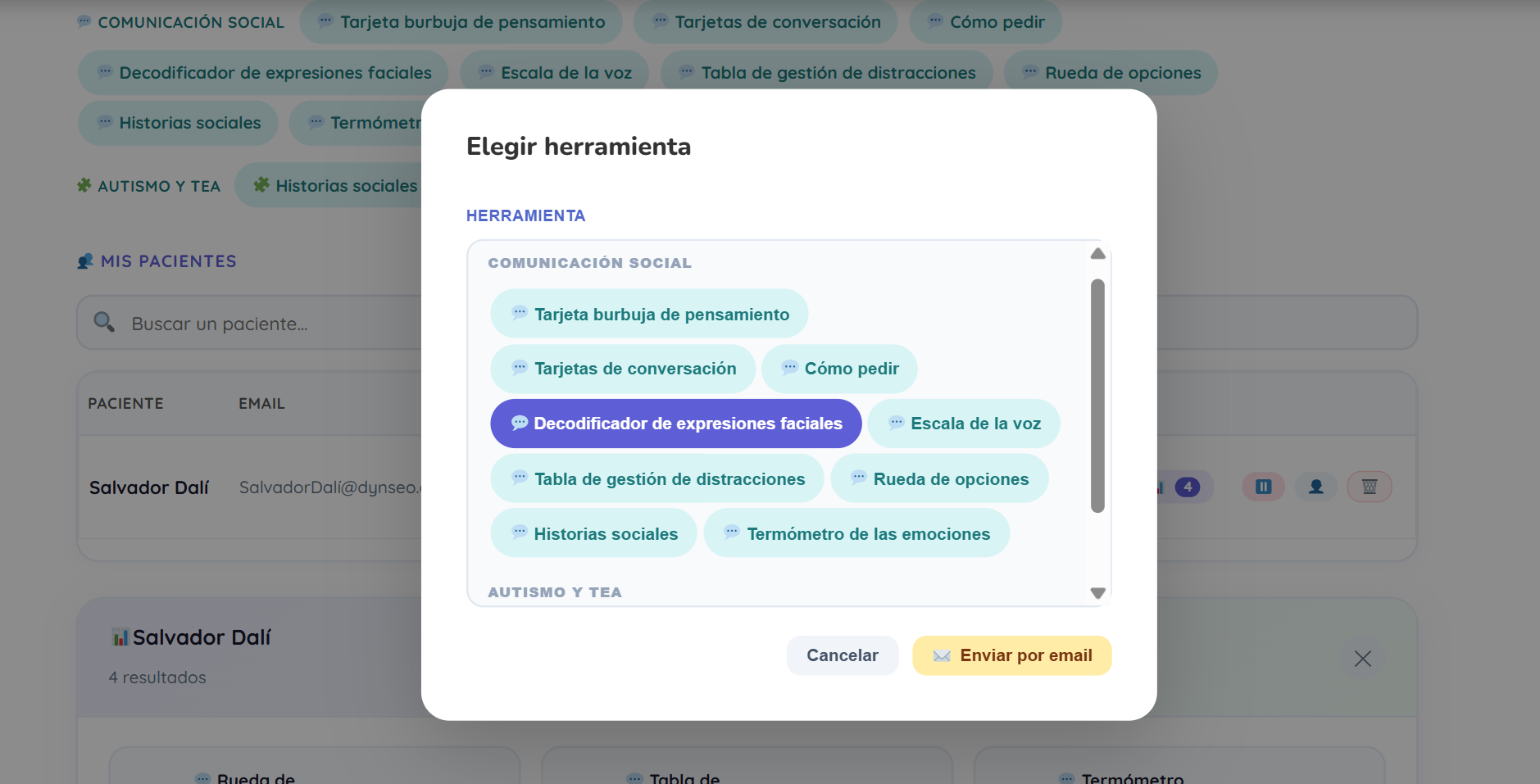 seleccionar y enviar herramientas