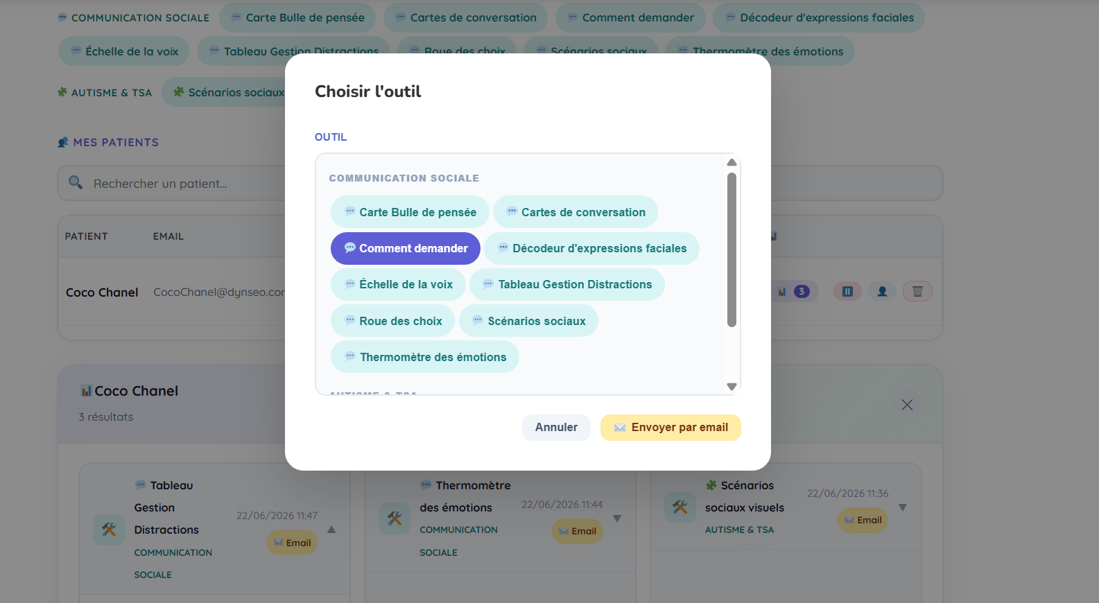 sélectionner et envoyer des outils