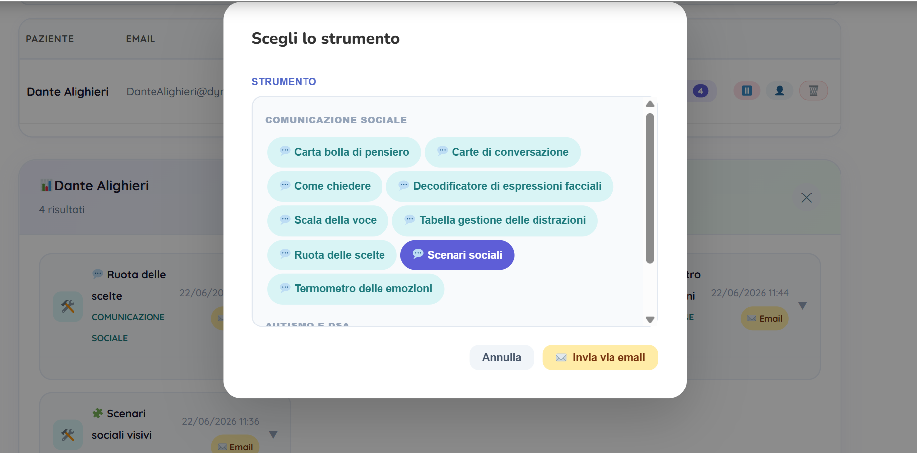 selezionare e inviare esercizi