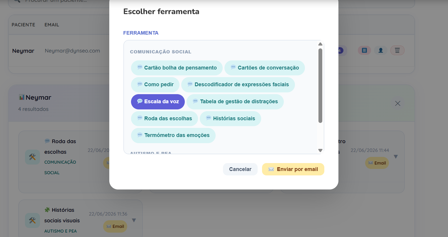 selecionar e enviar exercícios