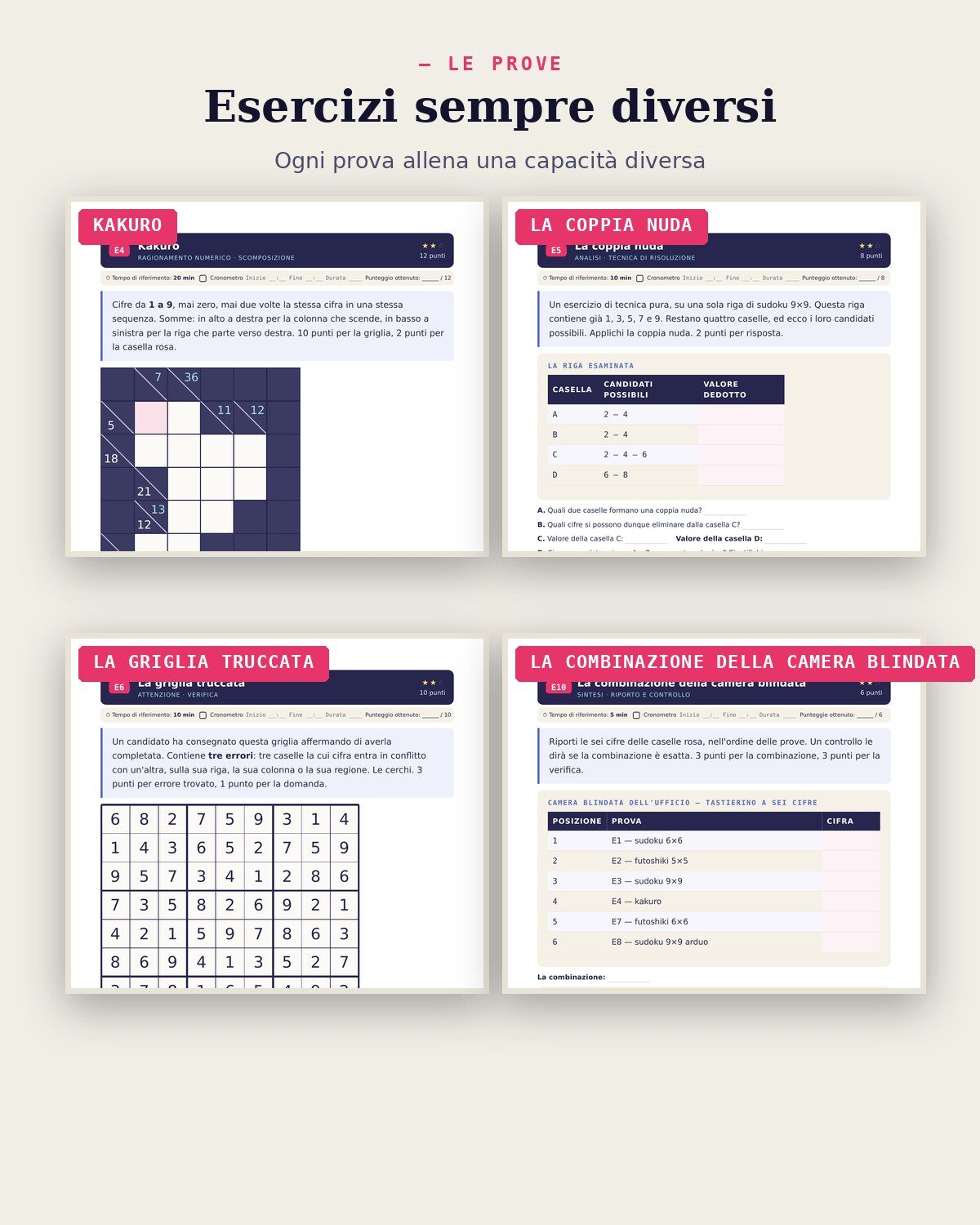 Esempi di esercizi: sudoku, kakuro, futoshiki