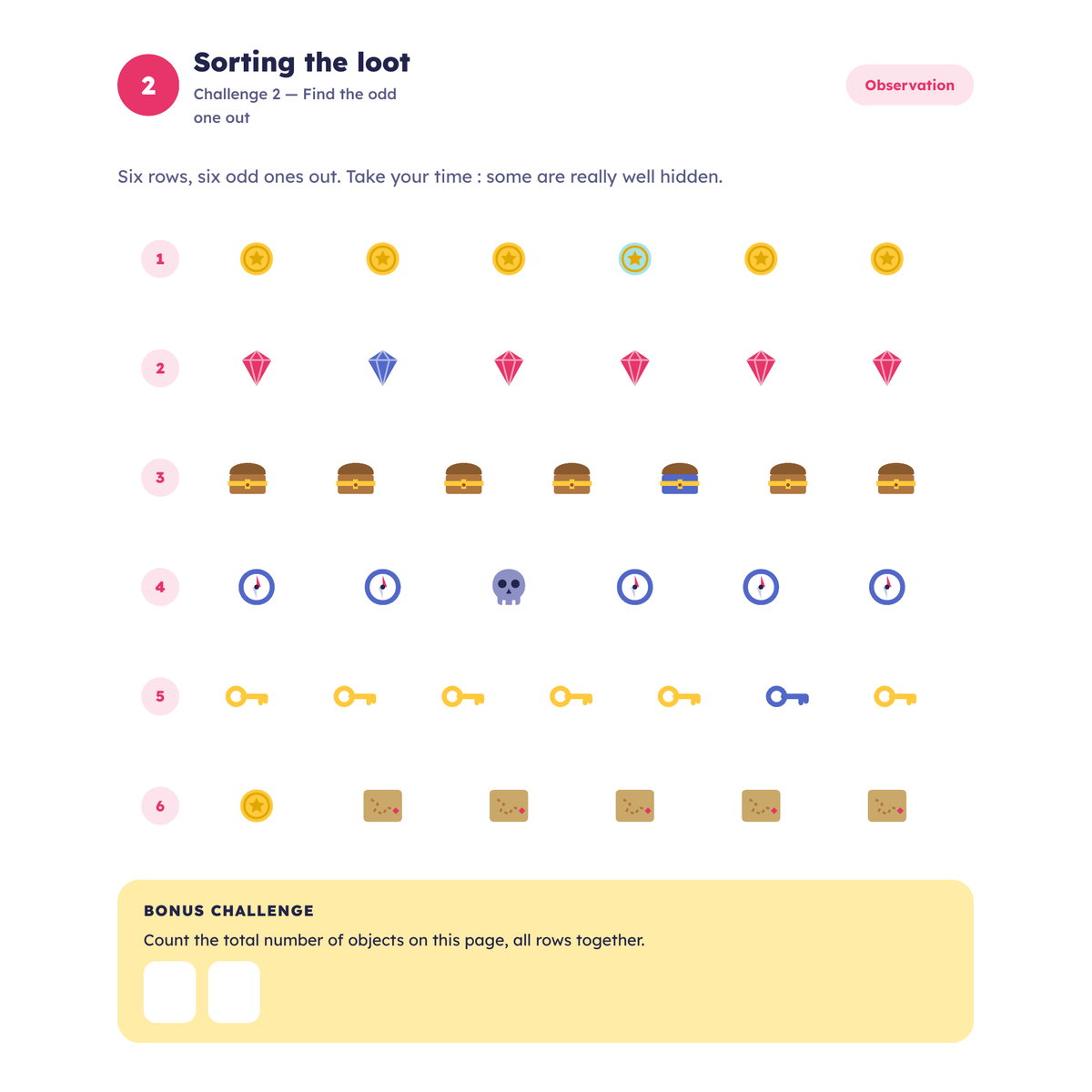 Page from a COCO workbook — a big illustrated challenge