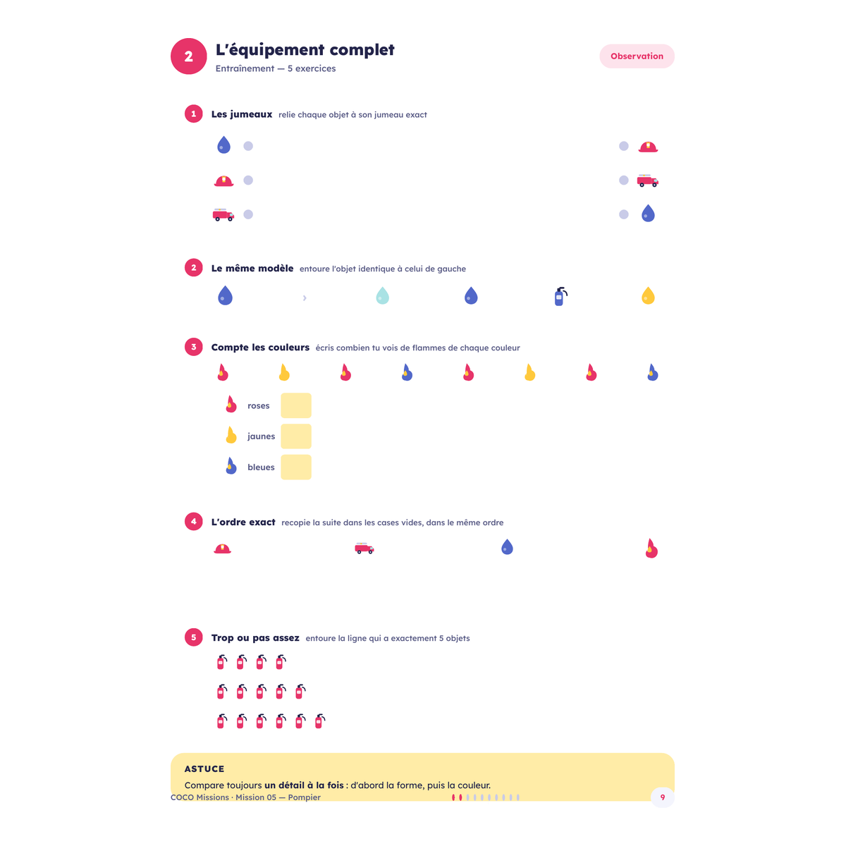 Page d'un cahier COCO — une page d'entraînement