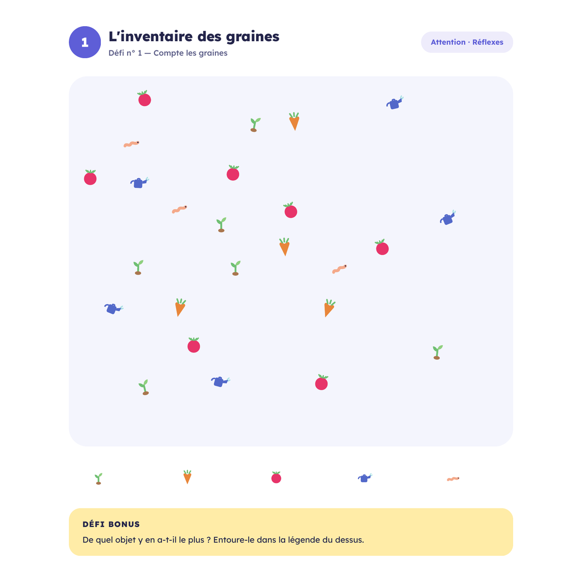 Page d'un cahier COCO — calcul et vocabulaire