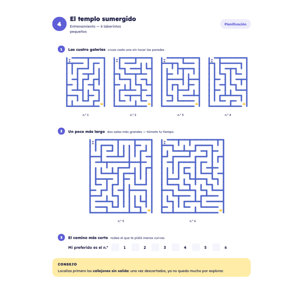Ejemplo de página de un cuaderno COCO — ejercicios de entrenamiento