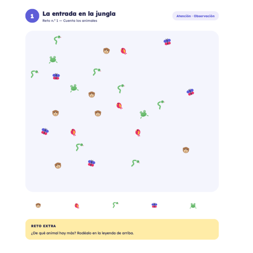 Ejemplo de página de un cuaderno COCO — cálculo y vocabulario