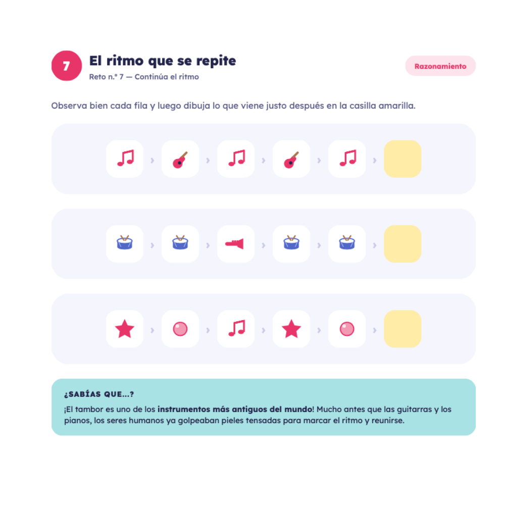 Ejemplo de página de un cuaderno COCO — juego de observación y lógica