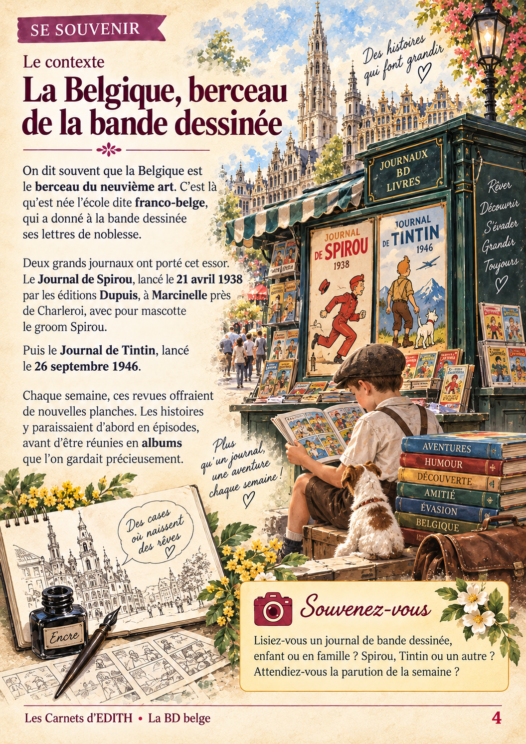 Page Souvenirs : La Belgique, berceau de la BD, carnet La BD belge