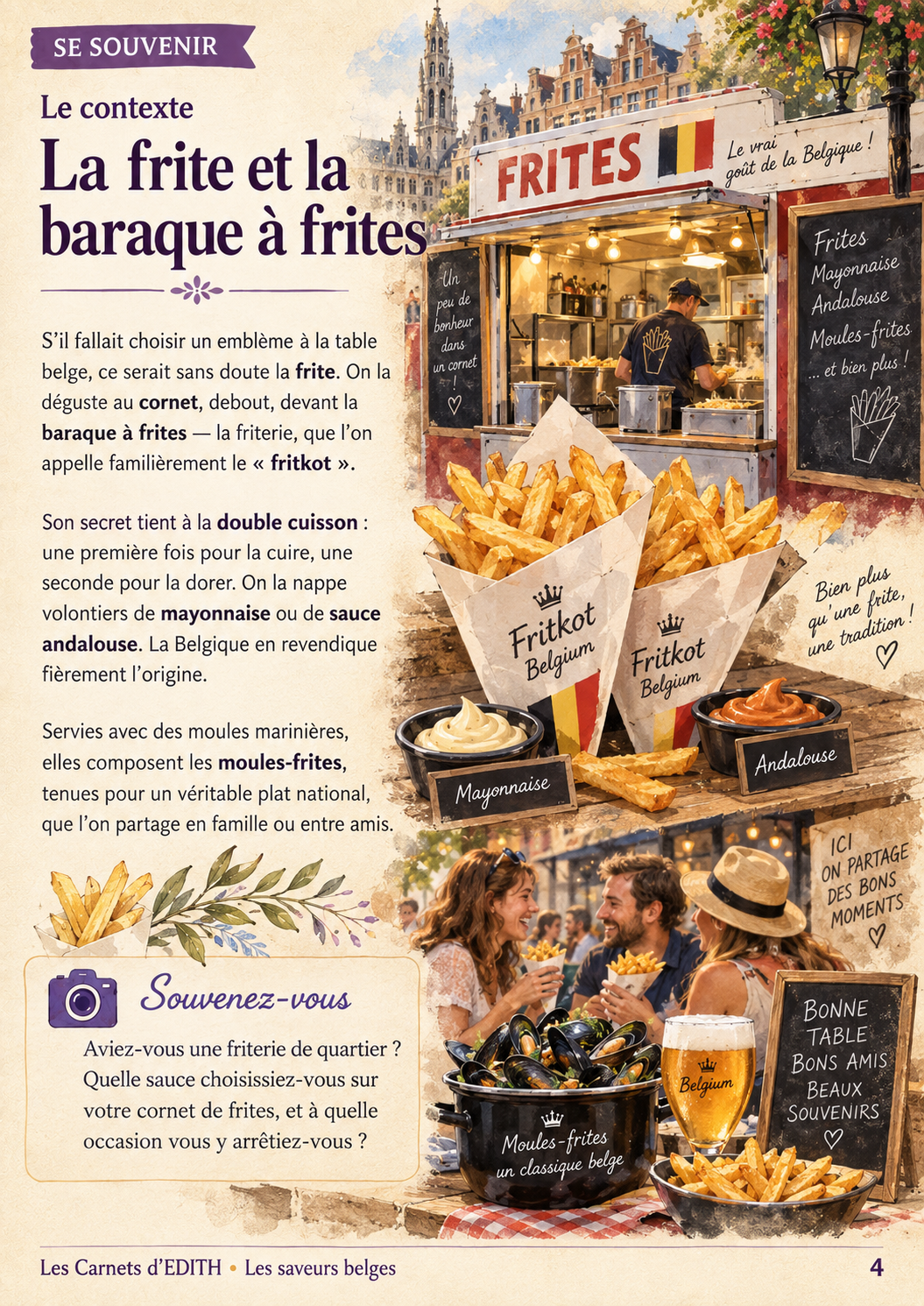Page Souvenirs : Fritkot et frites, carnet Les saveurs belges