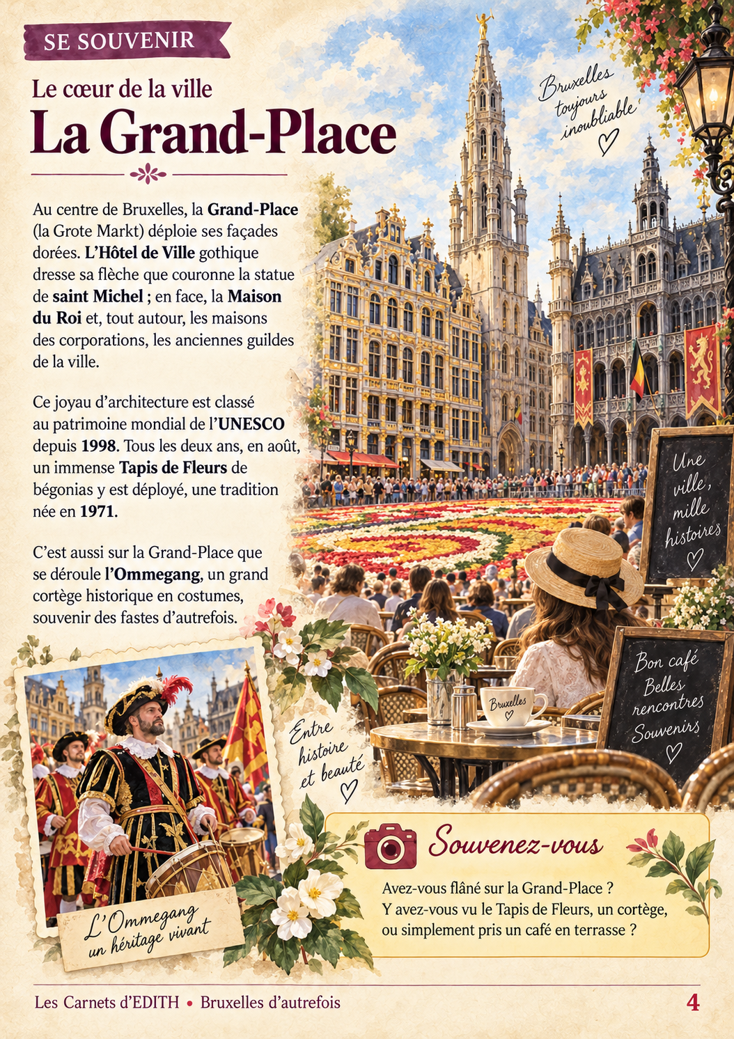 Page Souvenirs : La Grand-Place, carnet Bruxelles d’autrefois