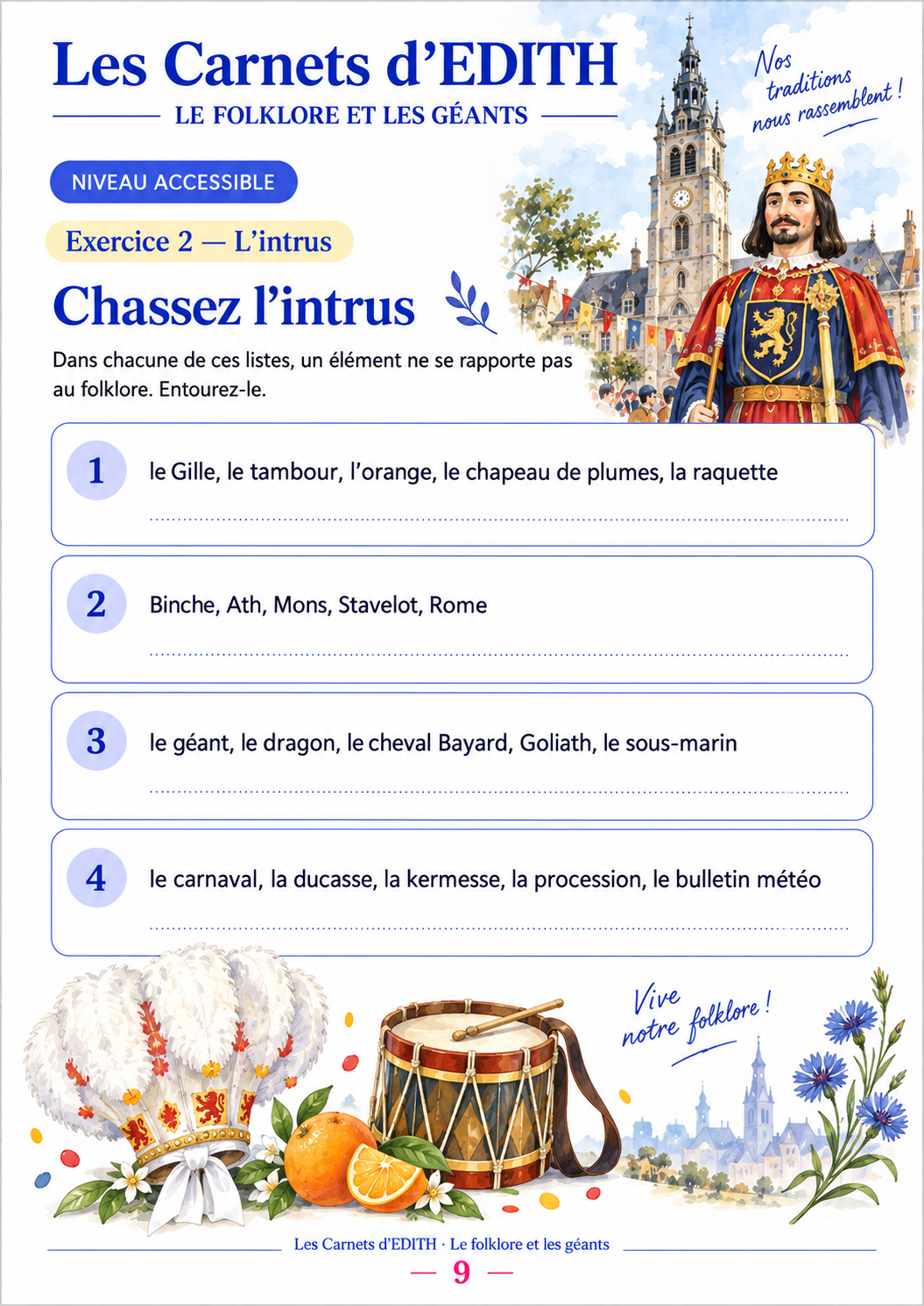 Exercice : Chassez l’intrus, carnet Le folklore et les géants