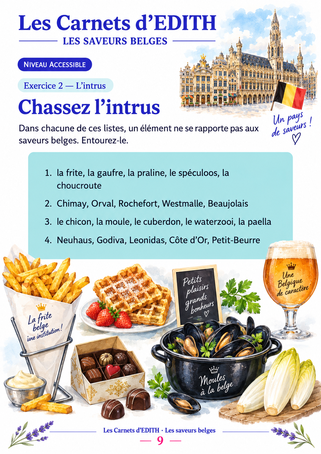 Exercice : Chassez l’intrus, carnet Les saveurs belges