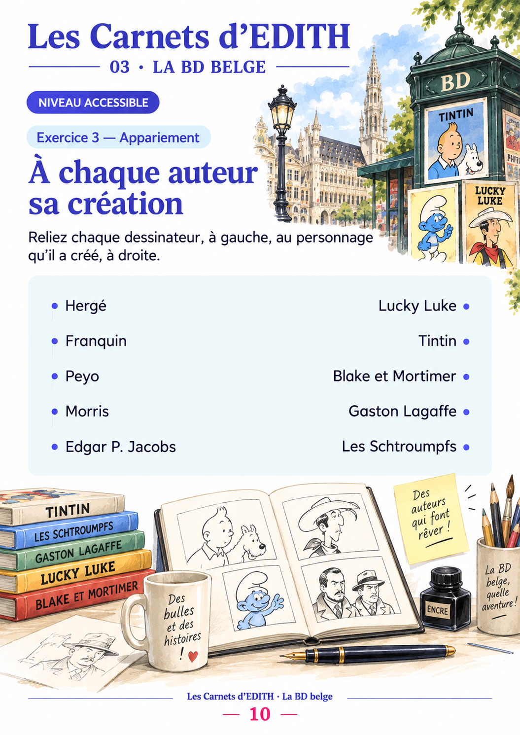 Exercice : Relier auteurs et créations, carnet La BD belge