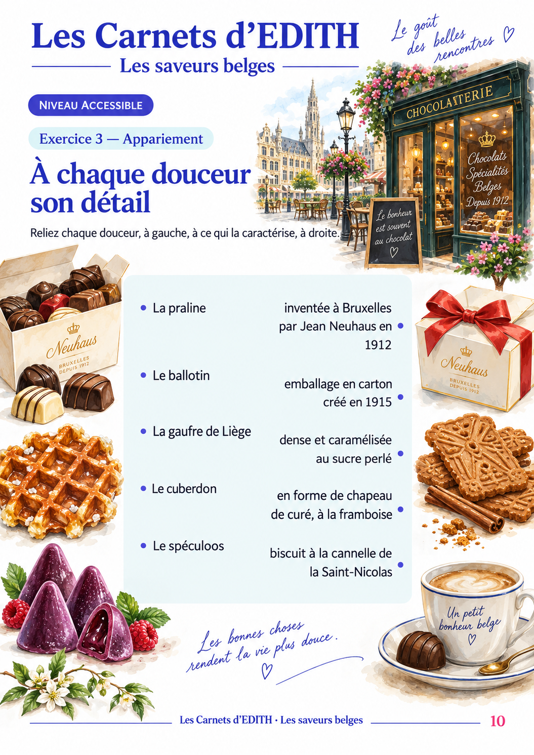 Exercice : Associer les douceurs, carnet Les saveurs belges