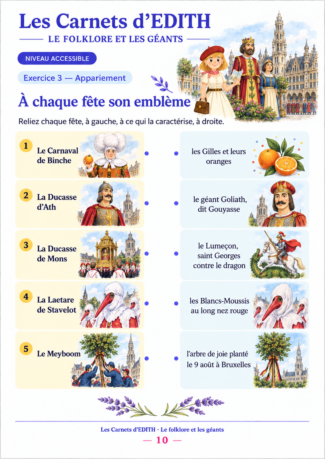 Exercice : Associer fêtes et emblèmes, carnet Le folklore et les géants