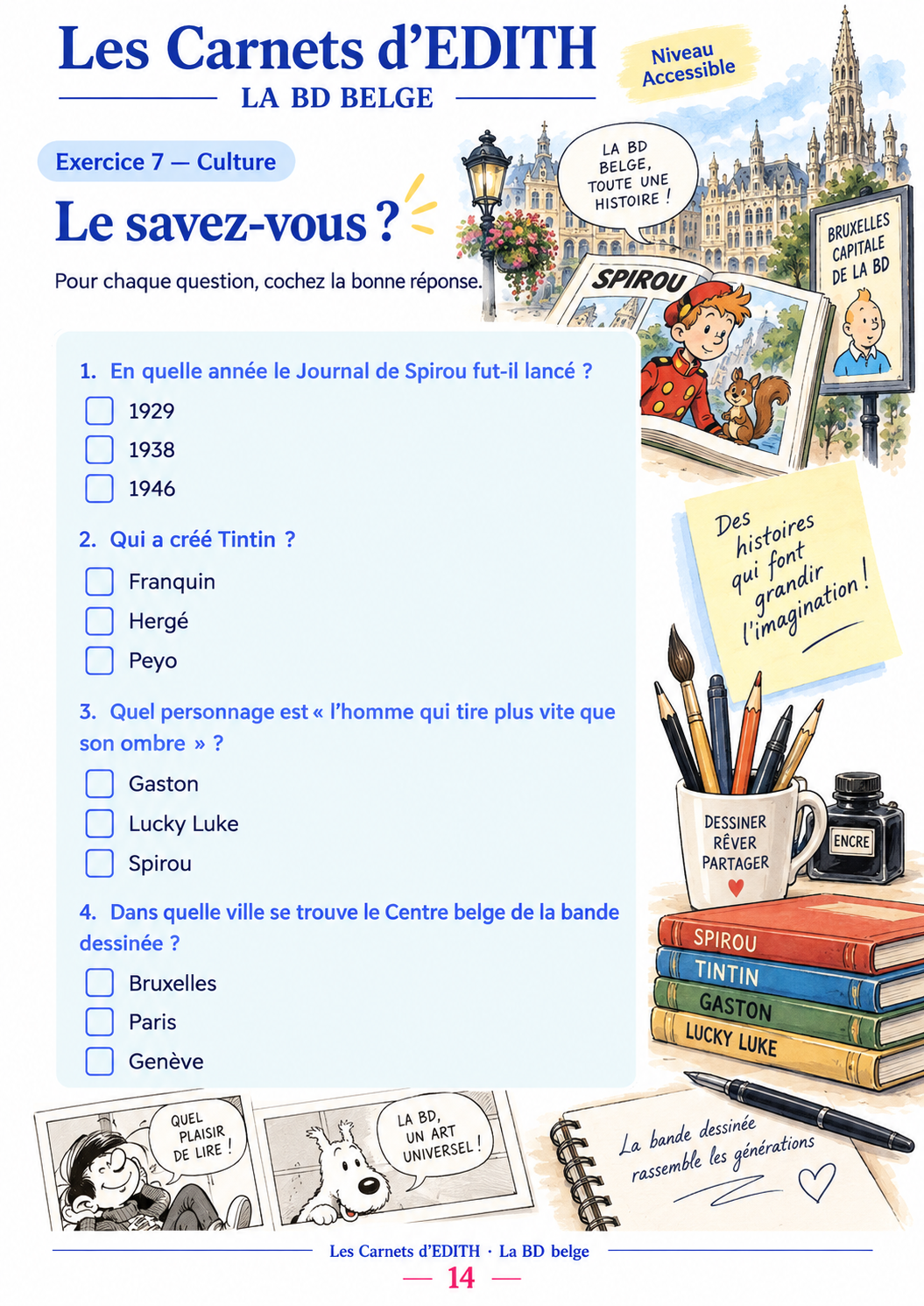 Exercice : Quiz culture BD, carnet La BD belge