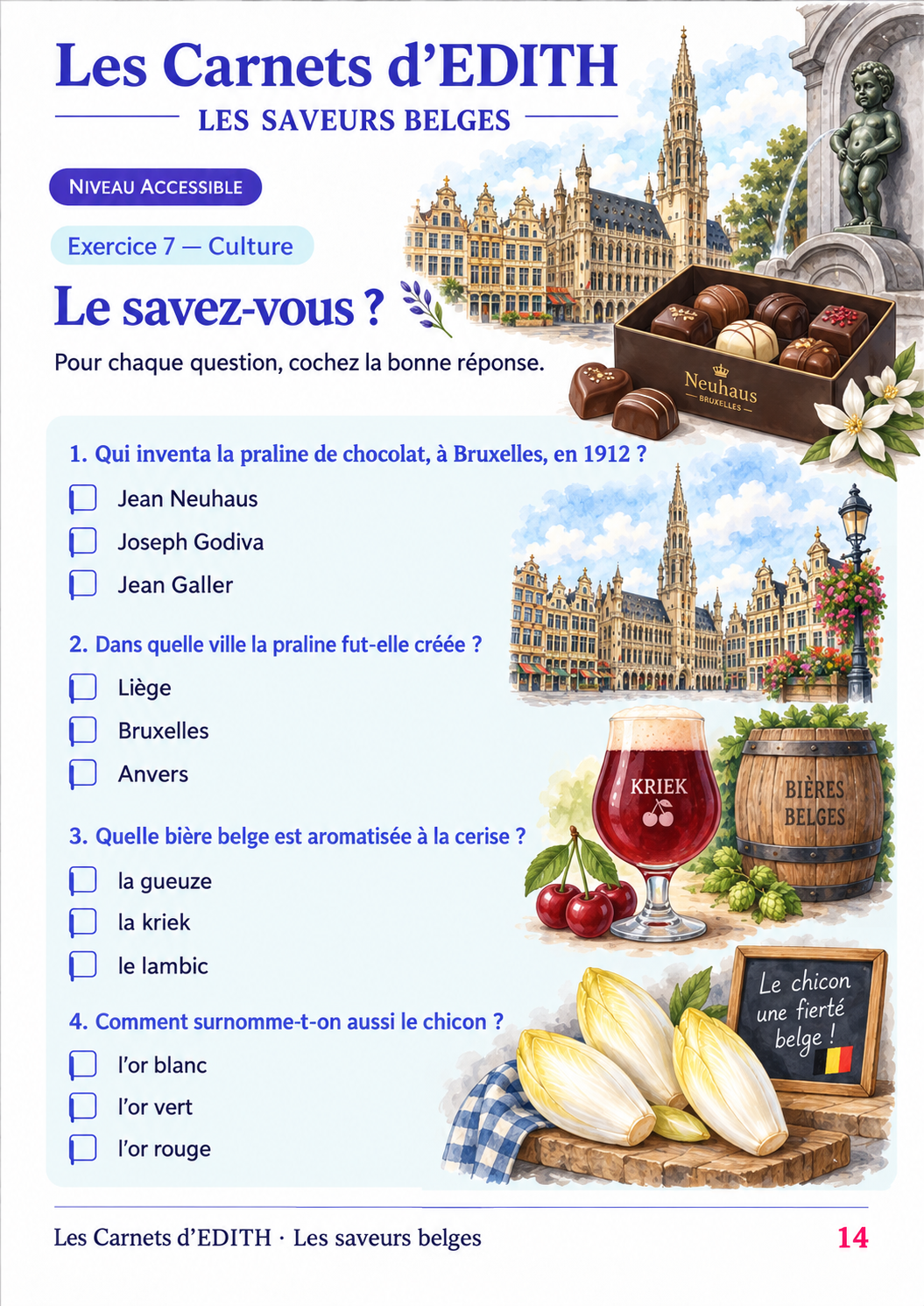 Exercice : Quiz culture saveurs, carnet Les saveurs belges