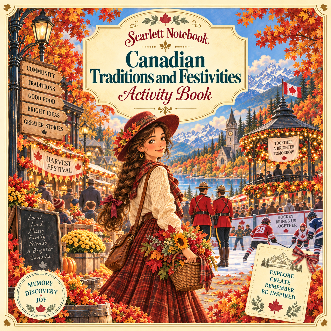 29 SCARLETT NOTEBOOK Canadian Traditions and Festivities SQUARE