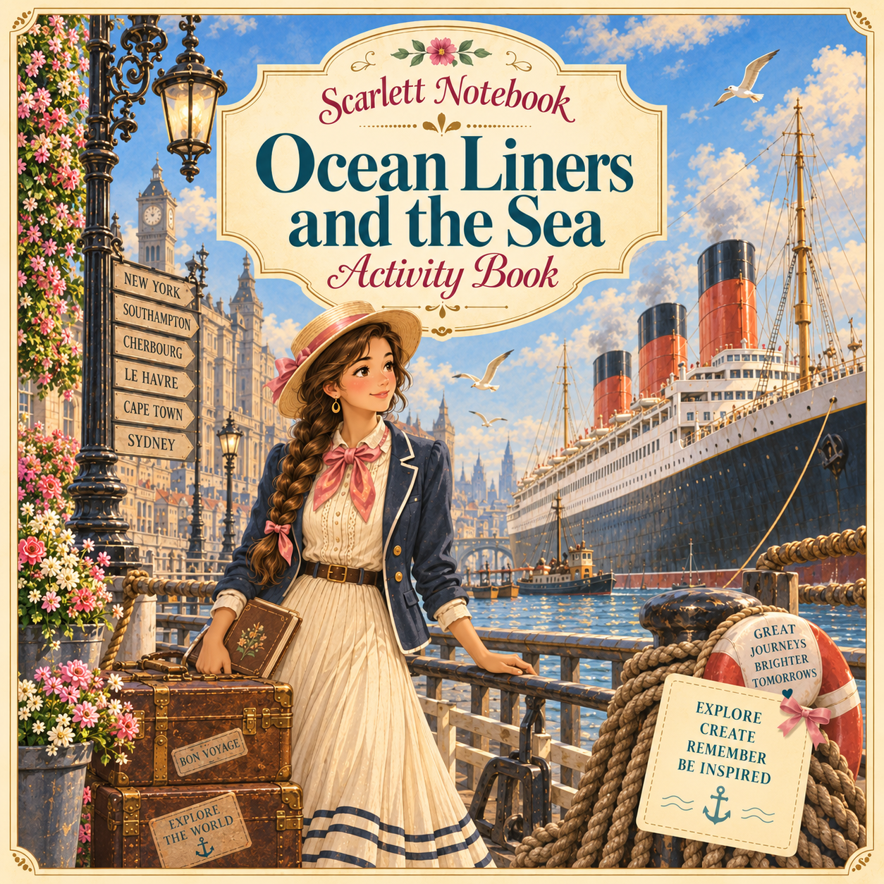 40 SCARLETT NOTEBOOK Ocean Liners and the Sea SQUARE