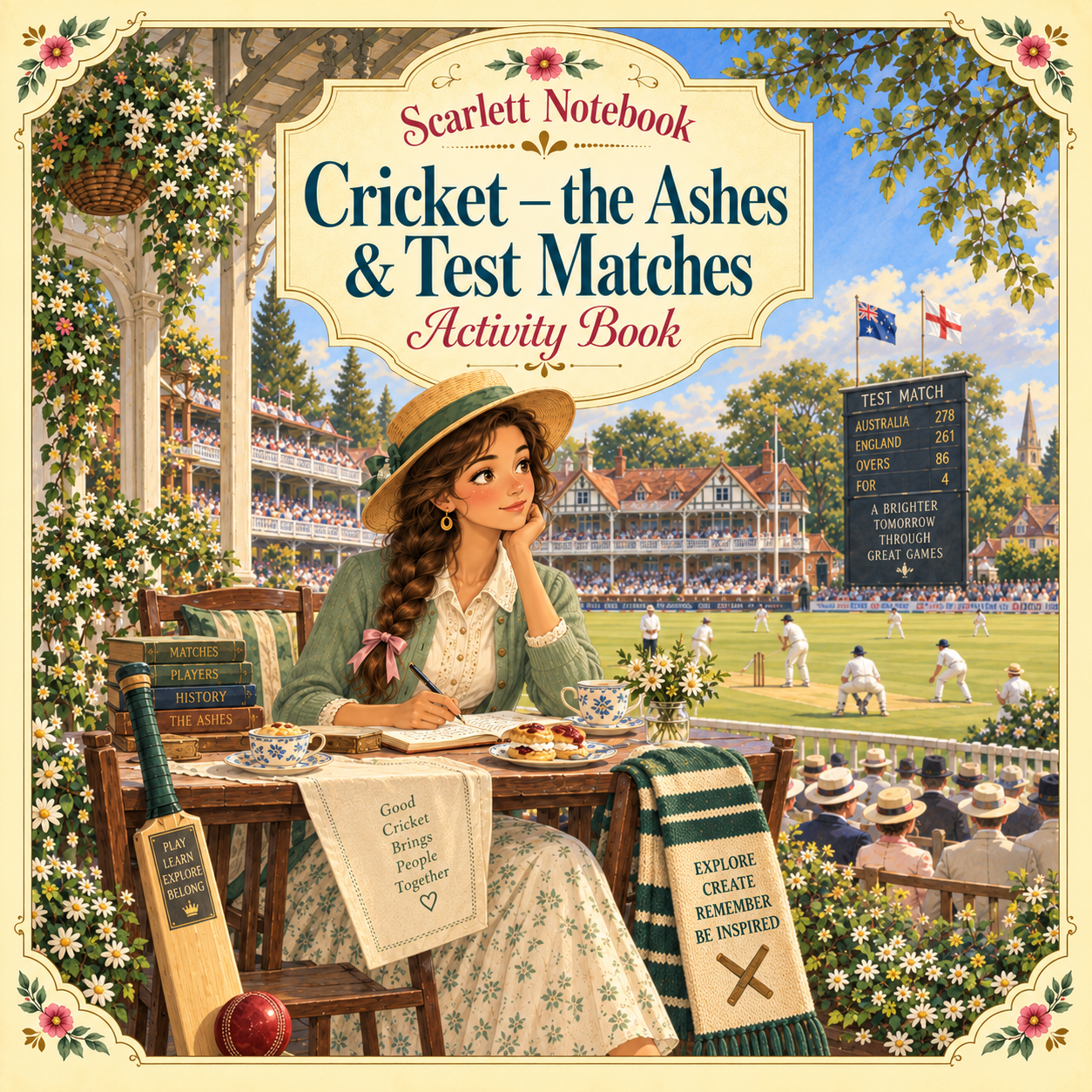 46 SCARLETT NOTEBOOK Cricket the Ashes and Test Matches SQUARE