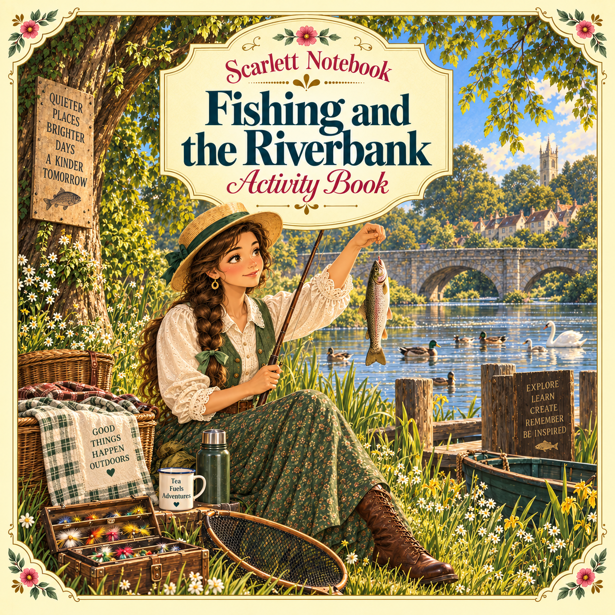 52 SCARLETT NOTEBOOK Fishing and the Riverbank SQUARE