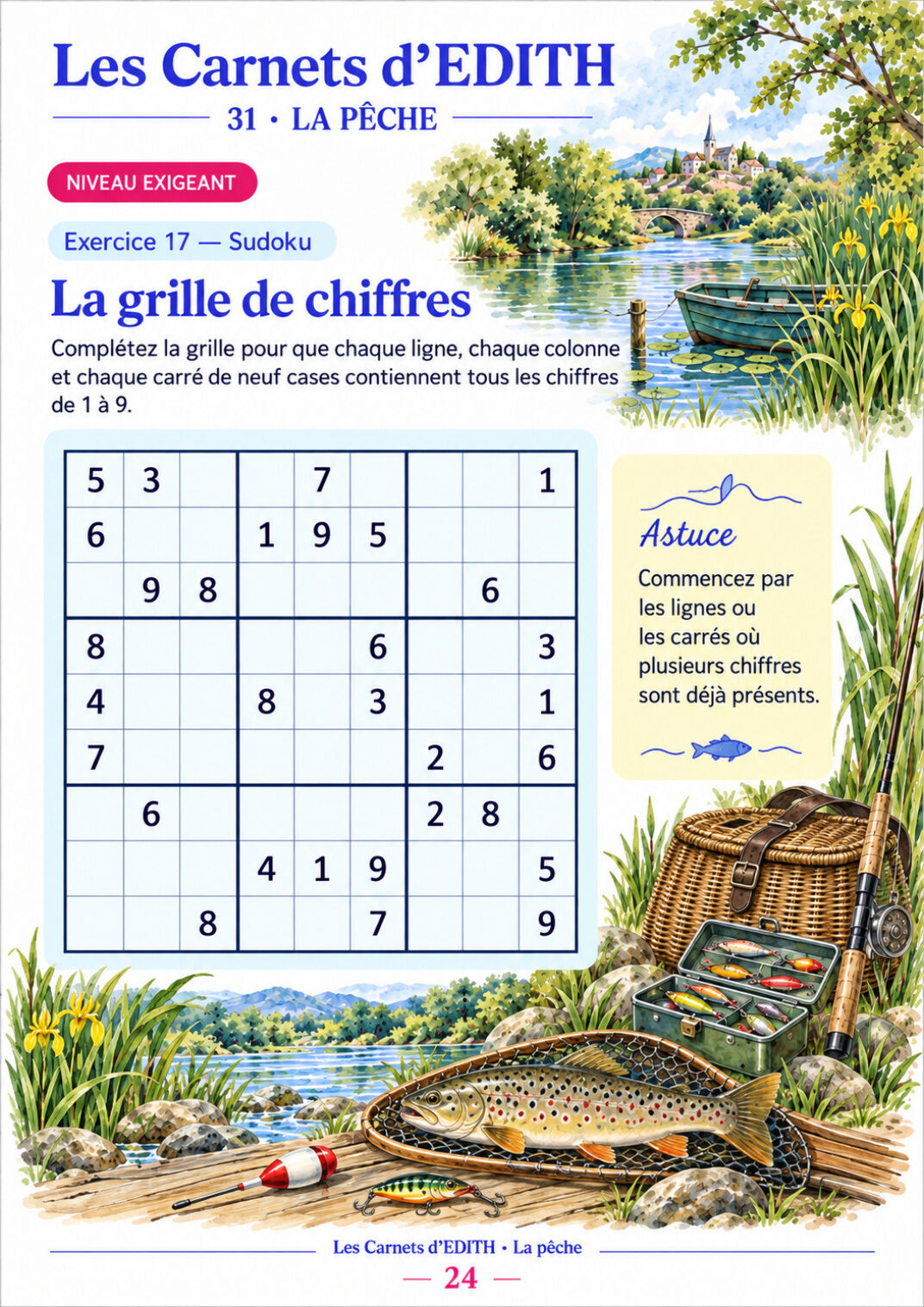 Page d’exercice 24 du carnet La pêche