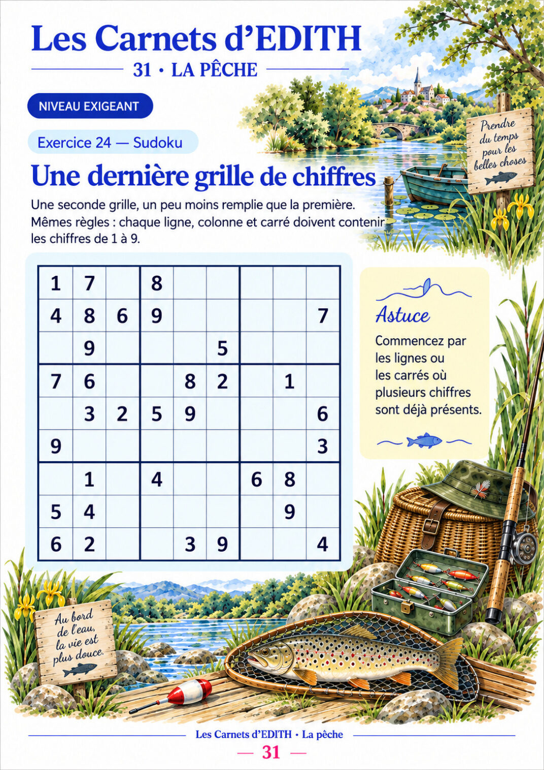 Page d’exercice 31 du carnet La pêche
