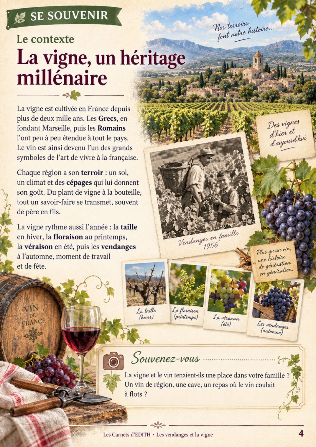 Pages Souvenirs du carnet Les vendanges et la vigne