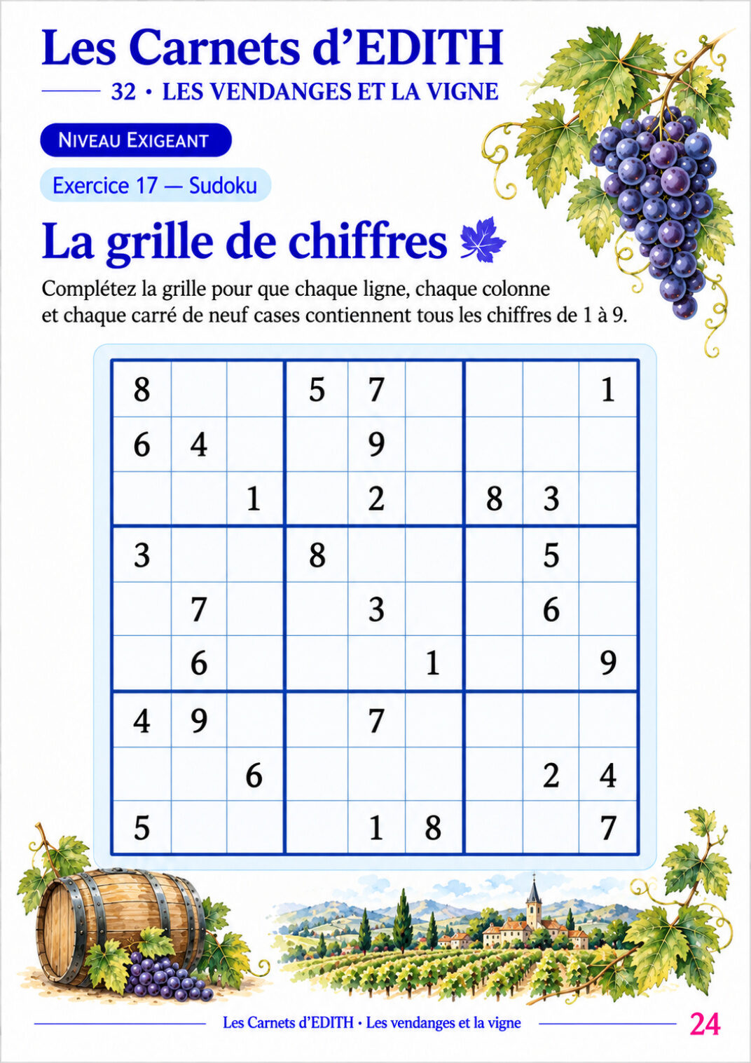 Page d’exercice 24 du carnet Les vendanges et la vigne