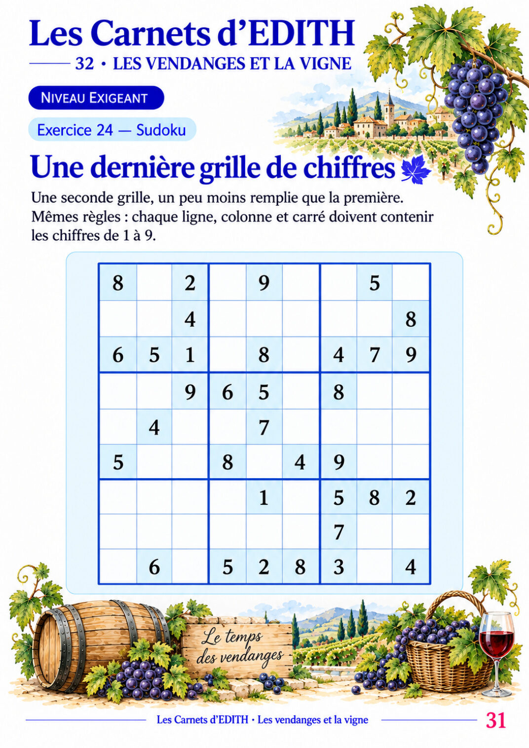Page d’exercice 31 du carnet Les vendanges et la vigne