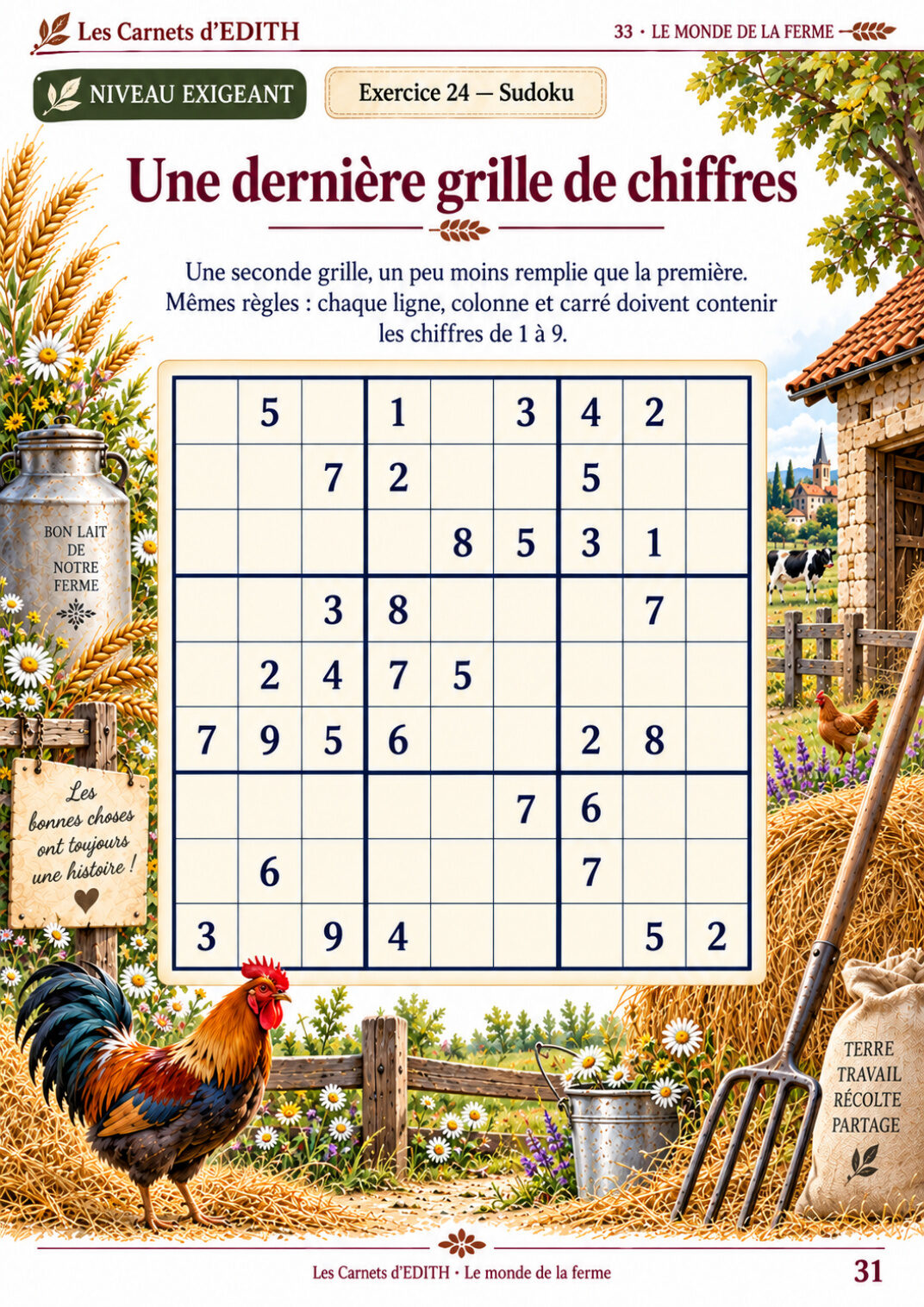 Page d’exercice 31 du carnet Le monde de la ferme
